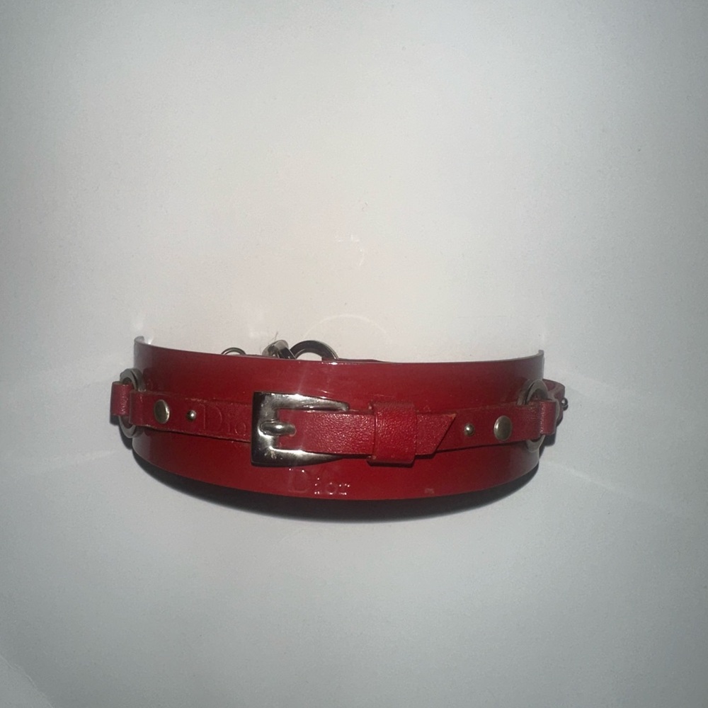 Christian Dior Red Leather choker necklace